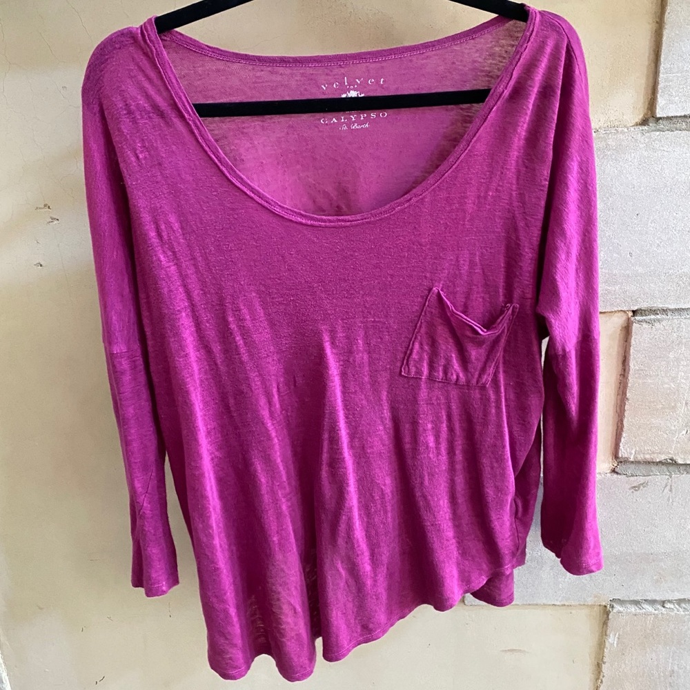 Asymmetrical Linen 3/4 Sleeve Shirt